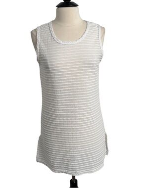 Beach Cabana Women's Sleeveless Shutter Stripe Textured Tunic Top, White, Size M